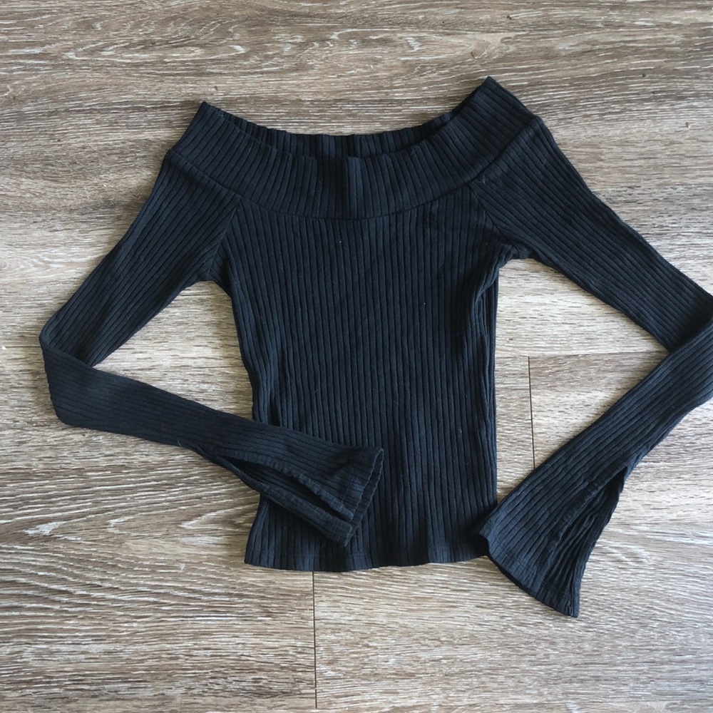 Black off the shoulder long sleeve top